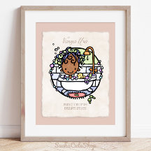 Personalize! Dark Skin Girl Bubble Bath Art