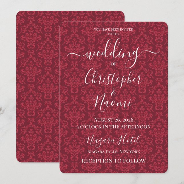 PERSONALIZE: Deep Red Damask Invitation (Front/Back)