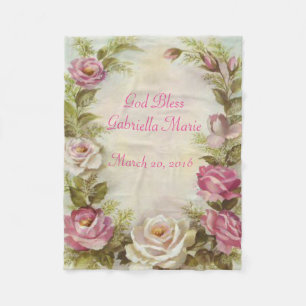 Personalize Design White & Pink Roses Fleece Blanket