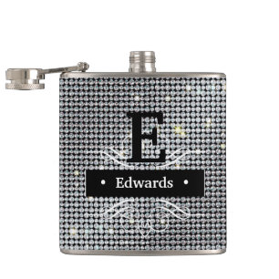 Personalize Diamond Flask, brilliant white crystal Hip Flask