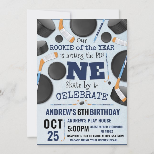 Personalize Digital Hockey 1st Birthday Party Invitation (Front)