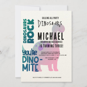 Personalize Dinosaur Three Rex 3rd Birthday Party  Invitation