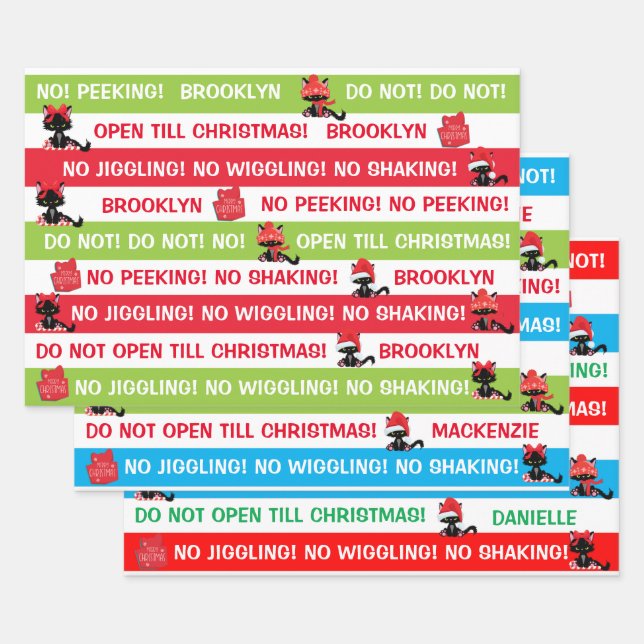 Personalize Do not open till Christmas Cranky Cat Wrapping Paper Sheet (Set)