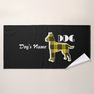 Personalize DOG Logo Yellow Plaid Doggie Bath Towel