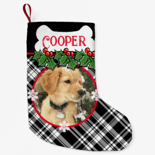 Personalize dog pet black white plaid  small christmas stocking