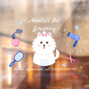 Personalize Dog Pet Grooming Shop Front Window Cling