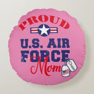 Personalize Dog Tag U.S. Air Force Mom Round Pillow