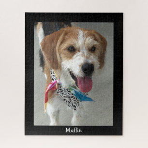 Personalize Dog's Photo & Name/Black Jigsaw Puzzle