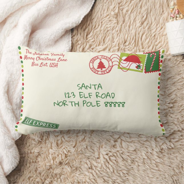 Personalize Dots Santa Letter Christmas Lumbar Pillow (Blanket)