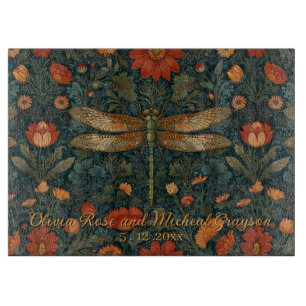 Personalize dragonfly orange floral boho chic cutting board