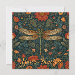 Personalize dragonfly orange floral boho chic invitation