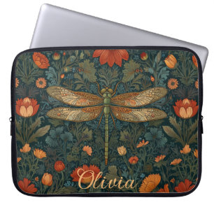 Personalize dragonfly orange floral boho chic laptop sleeve
