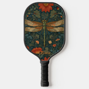Personalize dragonfly orange floral boho chic pickleball paddle