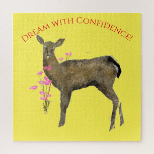 Personalize Dream with Deer, Flowers Jigsaw Puzzle