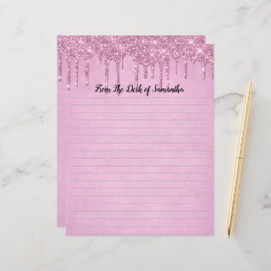 Personalize Dripping Glitter Pink Lined Stationary