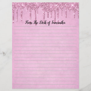 Personalize Dripping Glitter Pink Lined  Stationer