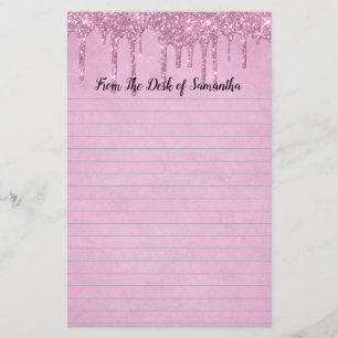 Personalize Dripping Glitter Pink Lined  Stationery
