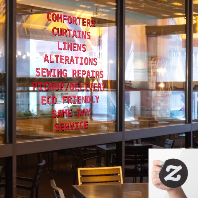 Personalize Dry Cleaners Services Front Window Cling (Restaurant Window)