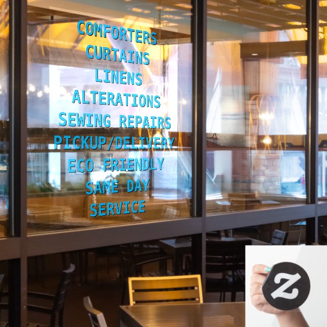 Personalize Dry Cleaners Services Front Window Cling (Restaurant Window)