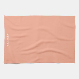 Personalize Dusty Rose Pink Plain Solid White Kitchen Towel