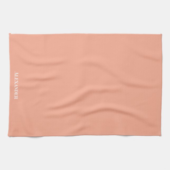 Personalize Dusty Rose Pink Plain Solid White Kitchen Towel (Horizontal)