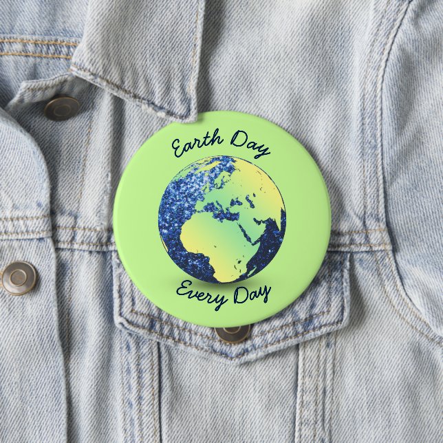 Personalize Earth Day blue sparkles Globe 4 Inch Round Button (In Situ)
