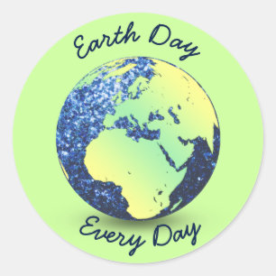 Personalize Earth Day blue sparkles Globe Classic Round Sticker