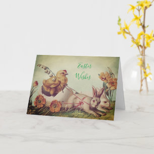 Personalize EASTER Wishes Vintage Rustic Greetings Card