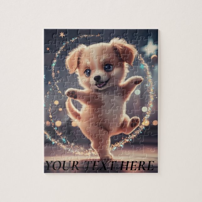 Personalize Edit Text Name Cute Dancing Puppy  Jigsaw Puzzle (Vertical)