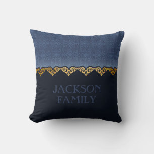 Personalize Elegant Dark Damask Pattern Throw Pillow
