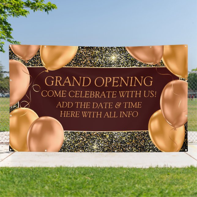 Personalize Elegant Grand Opening Gold Balloons  Banner (Outside)