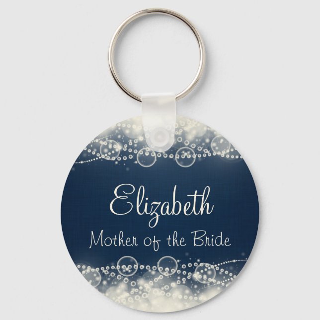 Personalize Elegant Lace and Pearls Wedding Title Keychain (Front)