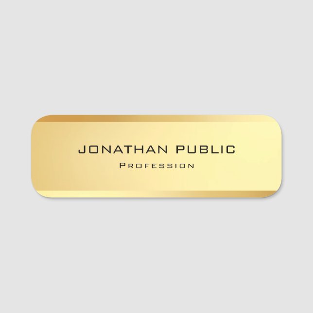 Personalize Elegant Simple Gold Look Template Name Tag (Front)