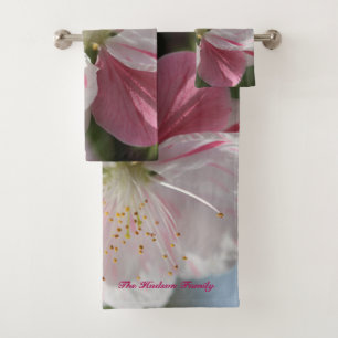 Personalize Elegant Spring Flowers Pink Green Bath Towel Set