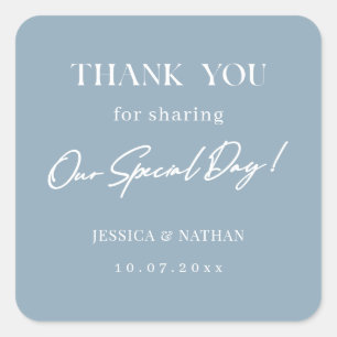 Personalize Elegant Wedding Thank You Dusty Blue Square Sticker