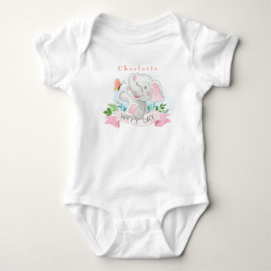 Personalize Elephant Plays Outdoor with Butterfly  Baby Bodysuit