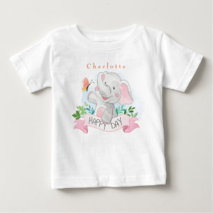 Personalize Elephant Plays Outdoor with Butterfly  Baby T-Shirt