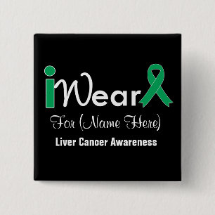 Personalize Emerald Green Ribbon Liver Cancer 2 Inch Square Button