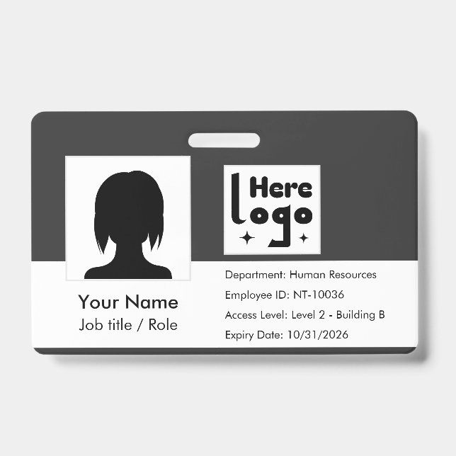 Personalize employee ID card with photo & QR code Badge (Front)