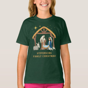 Personalize Family Christmas Baby in a Manger T-Shirt
