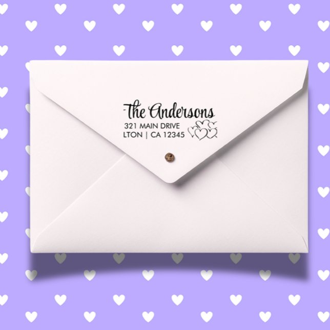 Personalize family Hearts Script Return Address  Self-inking Stamp (Add a heartfelt touch to your mail with our personalized Hearts Script return address  )