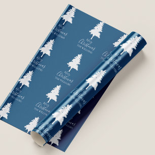Personalize Family Name Blue Colour White Christma Wrapping Paper