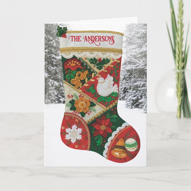 Personalize Family Name Christmas Stocking Card (Front)