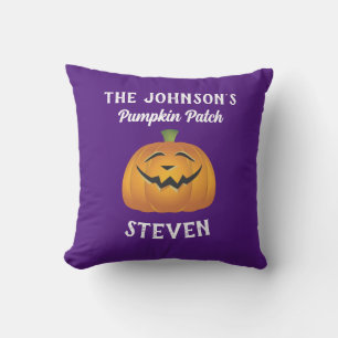 Personalize Family Name Pumpkin Patch Halloween Throw Pillow