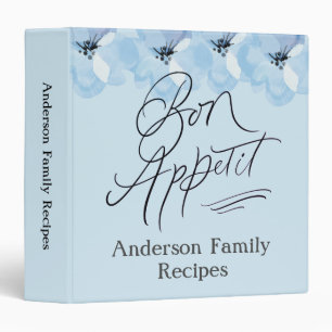 Personalize Family Recipes Bon Appetit Blue Floral Binder