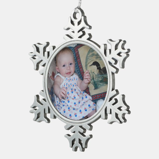 Personalize Family Your Photo Snowflake Pewter Christmas Ornament (Right)