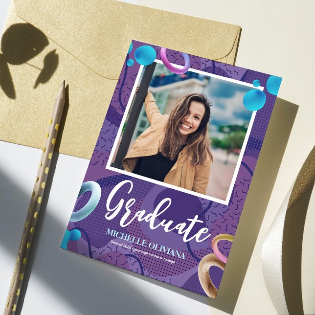 Personalize fancy purple graduation announcement (Creator Uploaded)