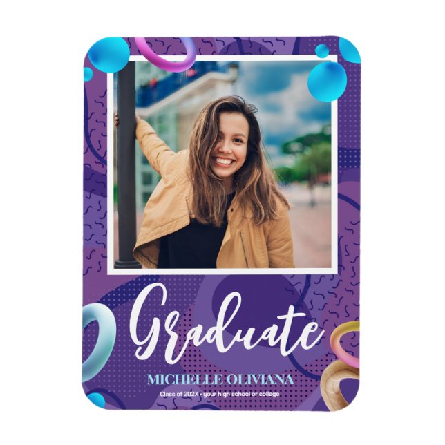 Personalize fancy purple graduation announcement magnet (Vertical)