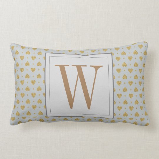 Personalize Faux Gold Glitter Polka Dot Hearts Lumbar Pillow