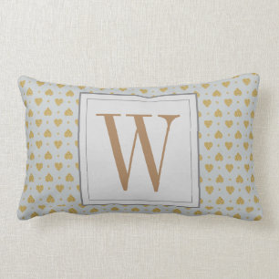 Personalize Faux Gold Glitter Polka Dot Hearts Lumbar Pillow